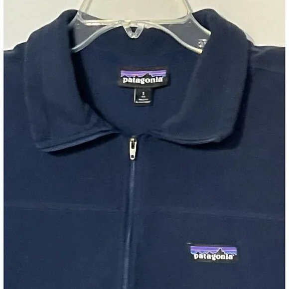 PATAGONIA New Navy Blue 1/4 Zip Micro D® Fleece Logo Sweater Pullover - Picture 4 of 7